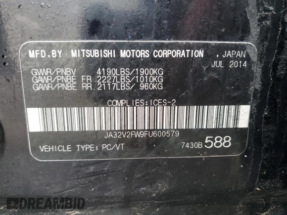 2015 Mitsubishi Lancer SE with VIN JA32V2FW9FU600579, listed as a Copart auction lot 47958205 with 165,250 mi miles and Salvage Title. Bid and sale history available at carsss.com. Image 12.