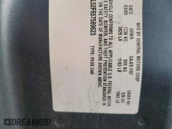 2005 Chevrolet Cobalt LS with VIN 1G1AL52F657589623, listed as a Copart auction lot 48238325 with 60,355 mi miles and Salvage Title. Bid and sale history available at DreamBid. Image 14.