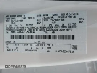2019 Ford Escape Titanium with VIN 1FMCU0J94KUC02894, listed as a Copart auction lot 55352225 with 67,926 mi miles and Salvage title. Bid and sale history available at DreamBid. Image 12.