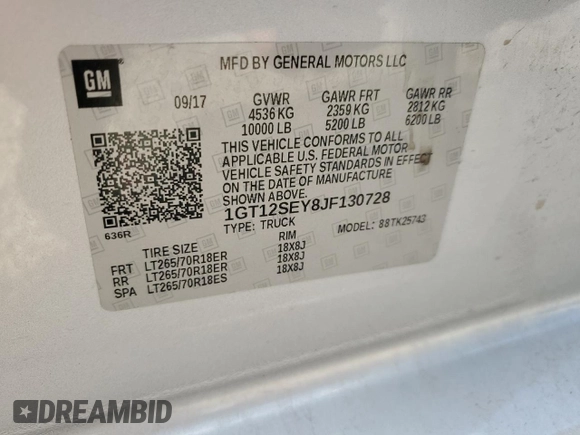 2018 GMC Sierra 2500HD Denali with VIN 1GT12SEY8JF130728, listed as a Copart auction lot 57078714 with 167,374 mi miles and Salvage Title. Bid and sale history available at carsss.com. Image 12.