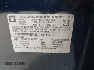 2016 Chevrolet Equinox LTZ with VIN 2GNFLGEK4G6230301, listed as a IAAI auction lot 41755028 with 97,194 mi miles. Bid and sale history available at carsss.com. Image 9.