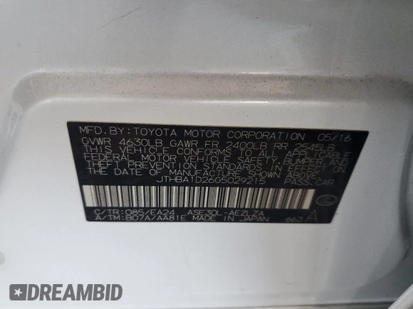 2016 Lexus IS 200t with VIN JTHBA1D26G5029215, listed as a Copart auction lot 64815105 with 143,062 mi miles and Salvage title. Bid and sale history available at DreamBid. Image 12.