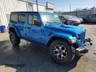 2021 Jeep Wrangler Unlimited Rubicon with VIN 1C4HJXFN0MW657623, listed as a Copart auction lot 46234085 with 32,709 mi miles and Salvage Title. Bid and sale history available at DreamBid. Image 4.