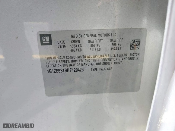 2017 Chevrolet Malibu LT with VIN 1G1ZE5ST9HF120426, listed as a IAAI auction lot 41951035 with 194,541 mi miles. Bid and sale history available at carsss.com. Image 9.