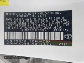 2016 Toyota Avalon Limited z VIN 4T1BK1EB7GU235304, wystawiony jako IAAI lot #42443795 z przebiegiem 197 261 mil mil oraz . Historia ofert i sprzedaży dostępna na DreamBid. Obrazek 9.