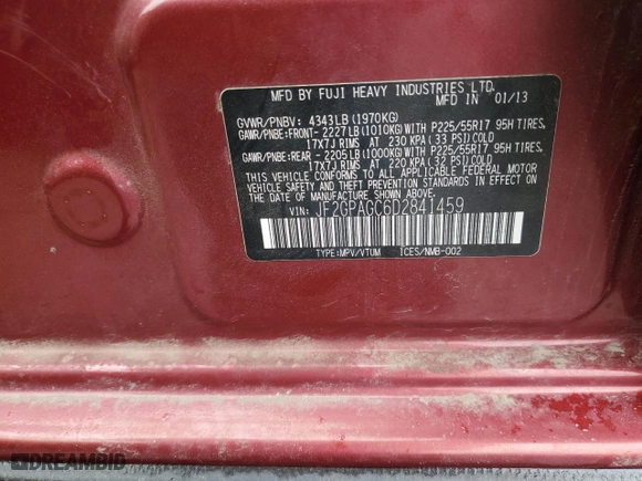 2013 Subaru XV Crosstrek Limited with VIN JF2GPAGC6D2841459, listed as a Copart auction lot 53103775 with 126,449 mi miles and Salvage Title. Bid and sale history available at carsss.com. Image 12.