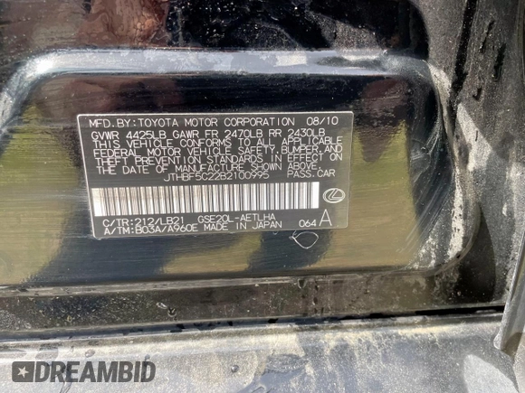 2011 Lexus IS 250 z VIN JTHBF5C22B2100995, wystawiony jako Copart lot #48514725 z przebiegiem 185 877 mil mil oraz Czysty tytuł • Clean title. Historia ofert i sprzedaży dostępna na DreamBid. Obrazek 10.