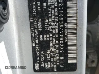 2014 Kia Optima LX z VIN 5XXGM4A79EG311308, wystawiony jako Copart lot #58212405 z przebiegiem 147 006 mil mil oraz Szkoda całkowita • Salvage title. Historia ofert i sprzedaży dostępna na DreamBid. Obrazek 13.