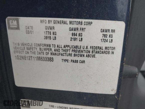 2001 Pontiac Grand Am with VIN 1G2NE12T11M633383, listed as a IAAI auction lot 42505148 with 107,037 mi miles and . Bid and sale history available at DreamBid. Image 9.
