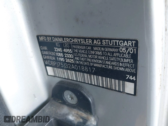 2002 Mercedes-Benz CL 500/600 z VIN WDBPJ75J32A018817, wystawiony jako IAAI lot #42535060 z przebiegiem Nie podano mil oraz . Historia ofert i sprzedaży dostępna na DreamBid. Obrazek 9.