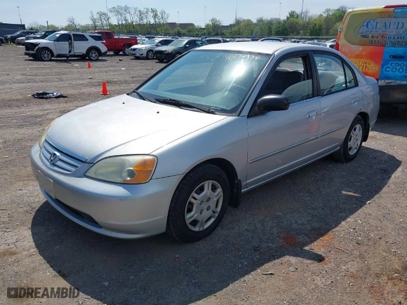 2002 Honda Civic LX with VIN 1HGES16672L068736, listed as a IAAI auction lot 41974936 with 92,211 mi miles. Bid and sale history available at carsss.com. Image 2.