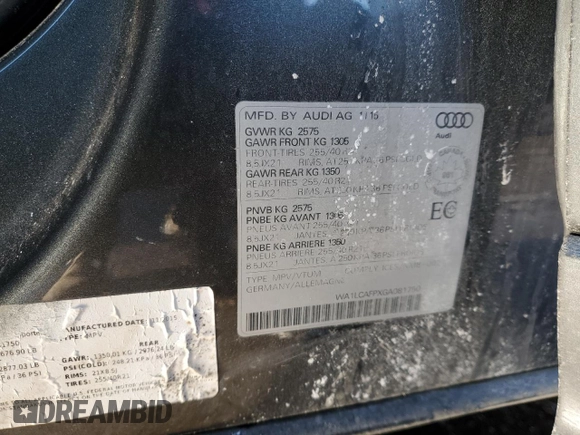 2016 Audi SQ5 3.0T Technik with VIN WA1LCAFPXGA081750, listed as a Copart auction lot 44308075 with 84,983 mi miles and Clean Title. Bid and sale history available at carsss.com. Image 13.