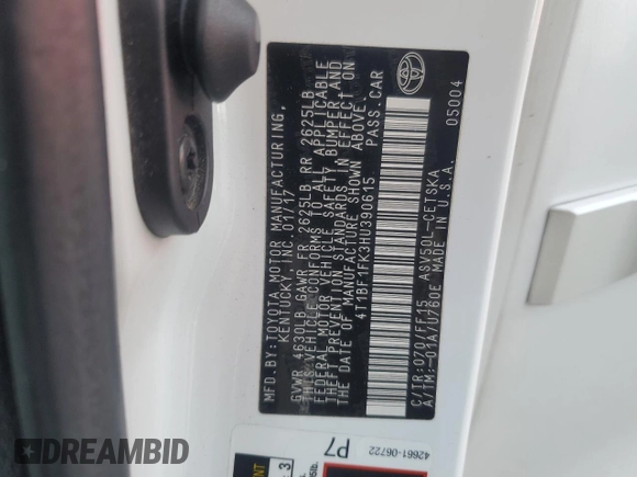 2017 Toyota Camry XLE with VIN 4T1BF1FK3HU390615, listed as a Copart auction lot 53318975 with 176,133 mi miles and Salvage Title. Bid and sale history available at DreamBid. Image 12.