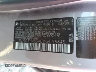 2000 BMW 5 Series 540i with VIN WBADN5340YGC95845, listed as a Copart auction lot 80798884 with 144,032 mi miles and Salvage Title. Bid and sale history available at carsss.com. Image 12.