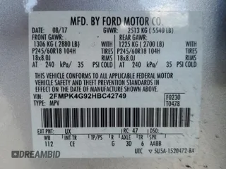 2017 Ford Edge SE with VIN 2FMPK4G92HBC42749, listed as a Copart auction lot 55759745 with 90,749 mi miles and Salvage title. Bid and sale history available at DreamBid. Image 13.