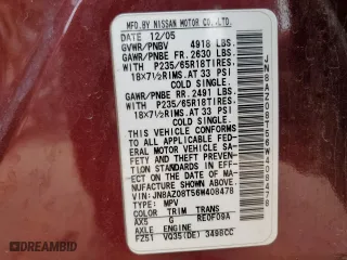 2006 Nissan Murano S with VIN JN8AZ08T56W408478, listed as a Copart auction lot 71491844 with 264,182 mi miles and Salvage Title. Bid and sale history available at carsss.com. Image 13.