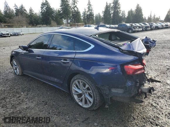 2020 Audi A5 Sportback Premium with VIN WAUANCF56LA007430, listed as a Copart auction lot 87229744 with Not provided miles and Salvage title. Bid and sale history available at DreamBid. Image 2.