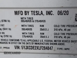 2020 Tesla Model X Long Range with VIN 5YJXCDE2XLF284847, listed as a IAAI auction lot 41595151 with 29,466 mi miles. Bid and sale history available at carsss.com. Image 9.