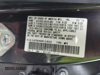 2015 Acura RDX Tech Pkg with VIN 5J8TB3H5XFL016322, listed as a IAAI auction lot 41548586 with 168,715 mi miles. Bid and sale history available at carsss.com. Image 9.