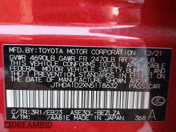 2022 Lexus IS with VIN JTHDA1D2XN5118632, listed as a Copart auction lot 63076184 with 24,948 mi miles and Clean Title. Bid and sale history available at carsss.com. Image 12.