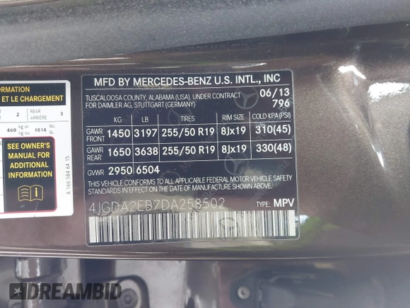 2013 Mercedes-Benz M 350 z VIN 4JGDA2EB7DA258502, wystawiony jako IAAI lot #41269991 z przebiegiem 140 182 mil mil oraz . Historia ofert i sprzedaży dostępna na DreamBid. Obrazek 9.