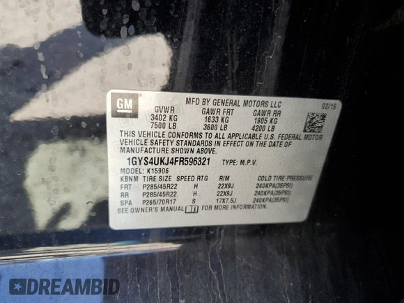 2015 Cadillac Escalade ESV Platinum z VIN 1GYS4UKJ4FR596321, wystawiony jako Copart lot #54002615 z przebiegiem 235 757 mil mil oraz Czysty tytuł • Clean title. Historia ofert i sprzedaży dostępna na DreamBid. Obrazek 13.