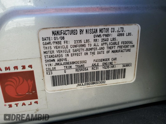 2008 Infiniti EX Journey z VIN JNKAJ09E68M303092, wystawiony jako Copart lot #48969755 z przebiegiem 158 868 mil mil oraz Szkoda całkowita • Salvage title. Historia ofert i sprzedaży dostępna na DreamBid. Obrazek 15.