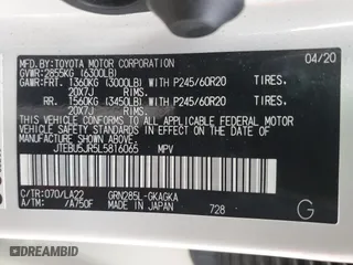 2020 Toyota 4Runner SR5 with VIN JTEBU5JR5L5816065, listed as a Copart auction lot 49691285 with 67,325 mi miles and Salvage Title. Bid and sale history available at carsss.com. Image 15.