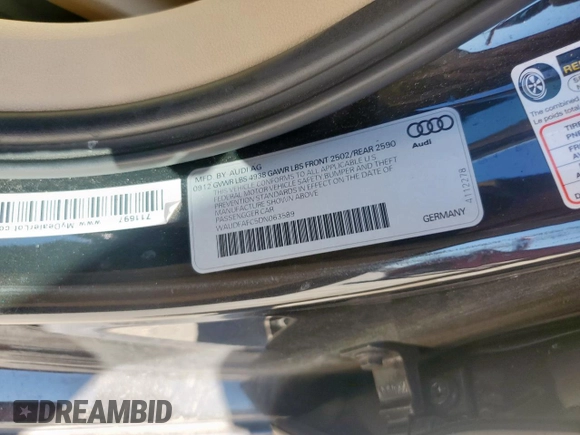 2013 Audi A6 Premium Plus with VIN WAUDFAFC5DN063589, listed as a Copart auction lot 66047015 with 108,569 mi miles and Clean title. Bid and sale history available at DreamBid. Image 12.