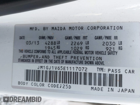 2014 Mazda Mazda6 i Touring with VIN JM1GJ1V65E1117072, listed as a IAAI auction lot 42060743 with 181,524 mi miles. Bid and sale history available at carsss.com. Image 9.
