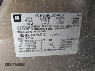 2015 Chevrolet Silverado 1500 with VIN 1GCVKREC9FZ150314, listed as a Copart auction lot 50610355 with 231,412 mi miles and Salvage Title. Bid and sale history available at DreamBid. Image 14.