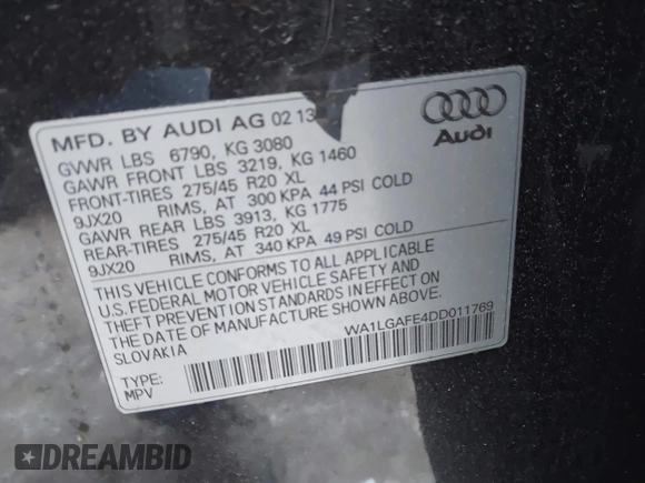 2013 Audi Q7 Premium Plus z VIN WA1LGAFE4DD011769, wystawiony jako IAAI lot #41340571 z przebiegiem 140 122 mil mil oraz . Historia ofert i sprzedaży dostępna na DreamBid. Obrazek 9.