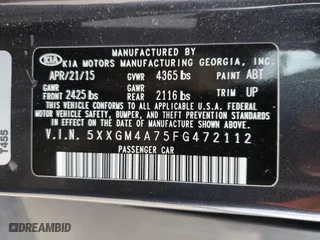 2015 Kia Optima LX with VIN 5XXGM4A75FG472112, listed as a Copart auction lot 41607535 with 152,139 mi miles and Salvage Title. Bid and sale history available at carsss.com. Image 12.