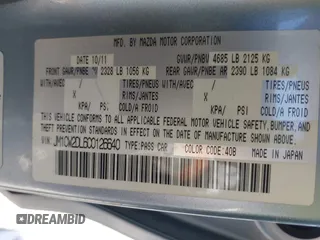 2012 Mazda 5 Grand Touring with VIN JM1CW2DL6C0126640, listed as a IAAI auction lot 42076722 with 124,412 mi miles and . Bid and sale history available at DreamBid. Image 9.