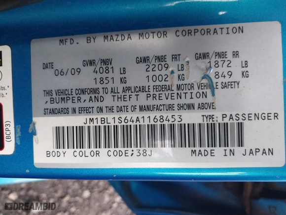 2010 Mazda Mazda3 s Sport with VIN JM1BL1S64A1168453, listed as a IAAI auction lot 41957650 with 135,619 mi miles. Bid and sale history available at carsss.com. Image 9.