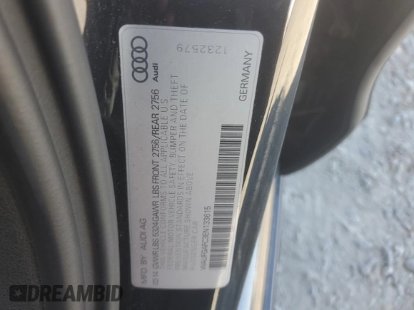 2014 Audi A6 Premium Plus with VIN WAUFGAFC3EN133615, listed as a Copart auction lot 63109325 with 111,823 mi miles and Salvage title. Bid and sale history available at DreamBid. Image 12.