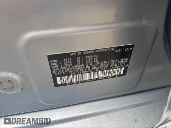 2019 Subaru Legacy Premium with VIN 4S3BNAF67K3027967, listed as a IAAI auction lot 42471782 with 155,504 mi miles and . Bid and sale history available at DreamBid. Image 9.