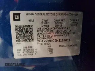 2019 GMC Sierra 1500 Limited SLE with VIN 2GTV2MEC9K1197011, listed as a Copart auction lot 78139294 with 50,660 mi miles and Salvage Title. Bid and sale history available at carsss.com. Image 12.