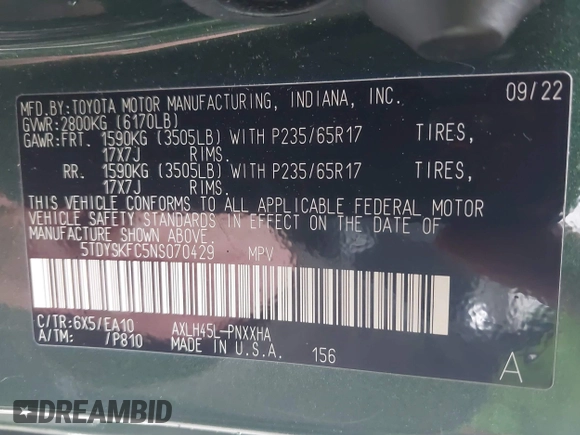 2022 Toyota Sienna XLE с VIN 5TDYSKFC5NS070429, выставлен на аукционе IAAI как лот 41967531 с пробегом 24 929 миль миль и . История ставок и продаж доступна на DreamBid. Изображение 9.