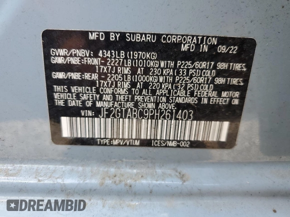 2023 Subaru Crosstrek z VIN JF2GTABC9PH261403, wystawiony jako Copart lot #60883395 z przebiegiem 18 854 mil mil oraz Szkoda całkowita • Salvage title. Historia ofert i sprzedaży dostępna na DreamBid. Obrazek 13.