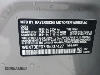2024 BMW X1 xDrive28i with VIN WBX73EF07R5007427, listed as a Copart auction lot 64377815 with 25,783 mi miles and Clean title. Bid and sale history available at DreamBid. Image 12.