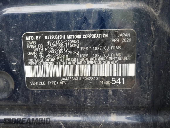 2020 Mitsubishi Outlander ES z VIN JA4AZ3A31LZ042840, wystawiony jako IAAI lot #42276774 z przebiegiem 88 513 mil mil oraz . Historia ofert i sprzedaży dostępna na DreamBid. Obrazek 9.