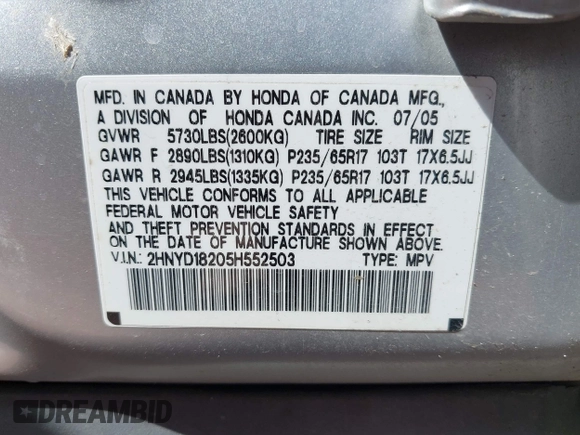 2005 Acura MDX with VIN 2HNYD18205H552503, listed as a IAAI auction lot 42004868 with 210,814 mi miles. Bid and sale history available at carsss.com. Image 9.