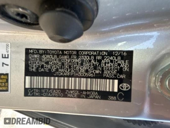 2017 Toyota Prius Plus с VIN JTDKARFP1H3005961, выставлен на аукционе Copart как лот 62180305 с пробегом 143 492 миль миль и Списание • Salvage title. История ставок и продаж доступна на DreamBid. Изображение 10.