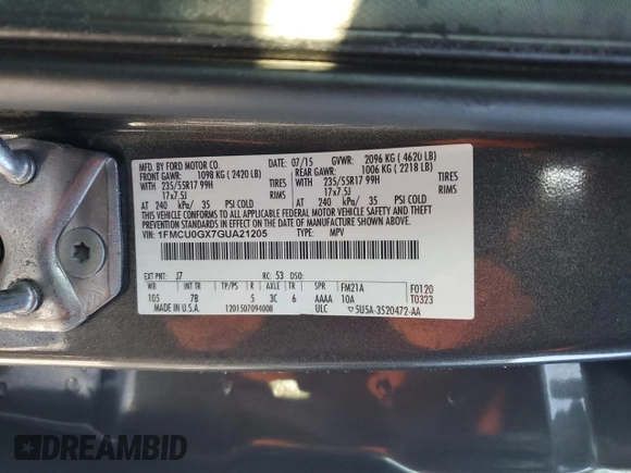 2016 Ford Escape SE z VIN 1FMCU0GX7GUA21205, wystawiony jako Copart lot #87261424 z przebiegiem 112 305 mil mil oraz Szkoda całkowita • Salvage title. Historia ofert i sprzedaży dostępna na DreamBid. Obrazek 12.