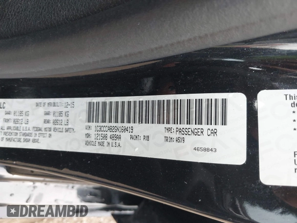 2016 Chrysler 200 Limited with VIN 1C3CCCAB2GN160419, listed as a IAAI auction lot 42134716 with 196,835 mi miles and . Bid and sale history available at carsss.com. Image 9.