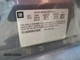 2013 Chevrolet Sonic LS z VIN 1G1JA6SH2D4136905, wystawiony jako Copart lot #55980485 z przebiegiem 176 857 mil mil oraz Nie do naprawy • Non repairable. Historia ofert i sprzedaży dostępna na DreamBid. Obrazek 12.