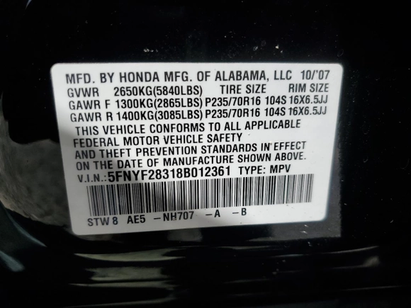 2008 Honda Pilot SE with VIN 5FNYF28318B012361, listed as a Copart auction lot 84282794 with 233,975 mi miles and Salvage Title. Bid and sale history available at carsss.com. Image 15.