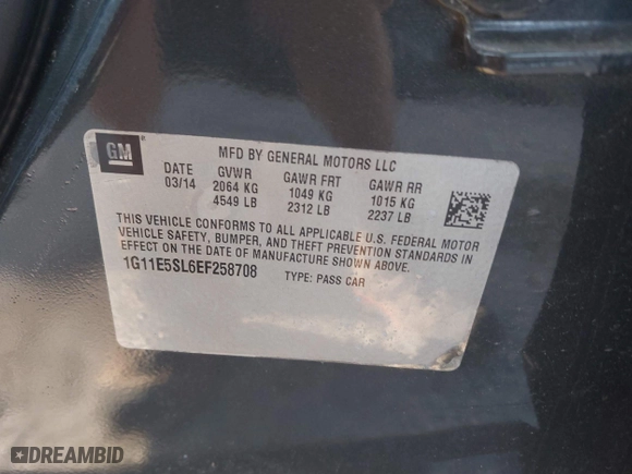 2014 Chevrolet Malibu LT with VIN 1G11E5SL6EF258708, listed as a IAAI auction lot 41452146 with 147,648 mi miles. Bid and sale history available at carsss.com. Image 9.