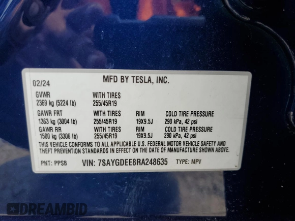 2024 Tesla Model Y Long Range z VIN 7SAYGDEE8RA248635, wystawiony jako Copart lot #59130125 z przebiegiem 21 210 mil mil oraz Szkoda całkowita • Salvage title. Historia ofert i sprzedaży dostępna na DreamBid. Obrazek 13.
